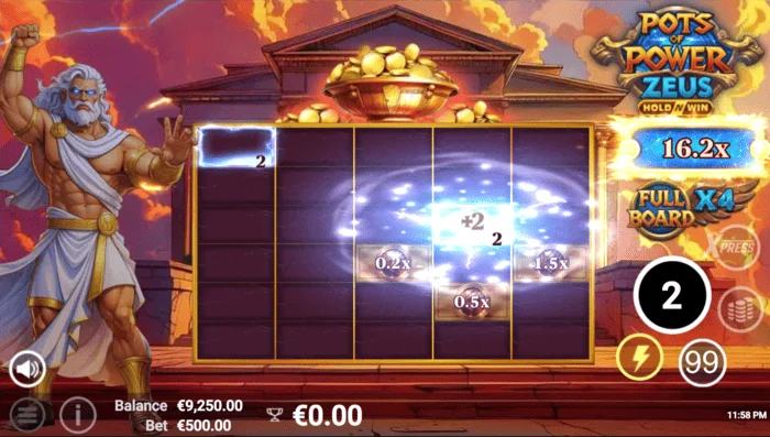 Pots of Power: Zeus – spēles ekrāns bonusa režīmā